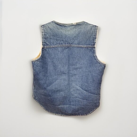 Carhartt Sherpa Lined Denim Jean Snap Vest Vtg 1980s Western Winter Layering XL - Picture 2 of 9
